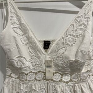 Anthropologie Cream Lace-Embroidered Midi Dress